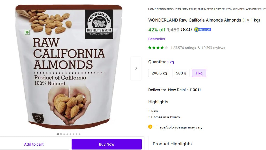Wonderland California Almonds (1kg) At 840 – Best Price in India
