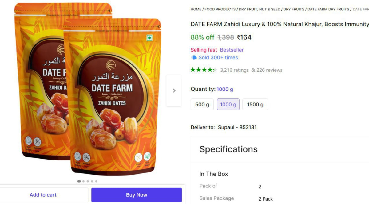 Premium Dates (1kg) Khajoor At 164 – Best Price in India