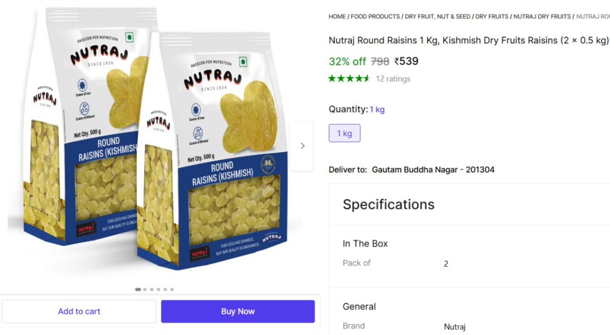 Nutraj Round Raisins 1 Kg 539 – Best Price in India