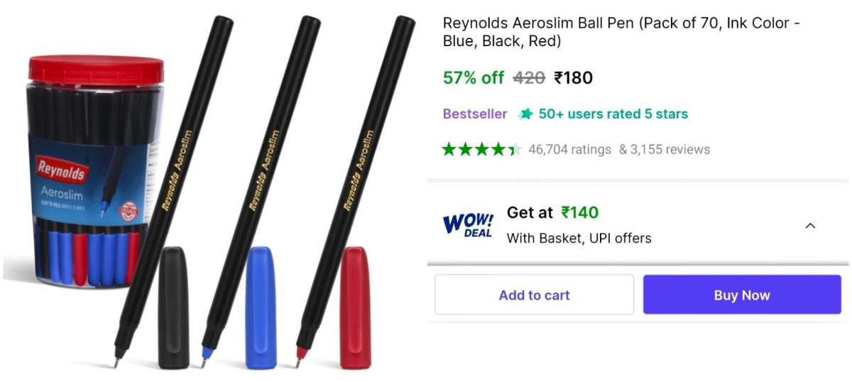 Reynolds Ball Pen (70pcs) At 180colour Blue Black Red More Deals Click Here