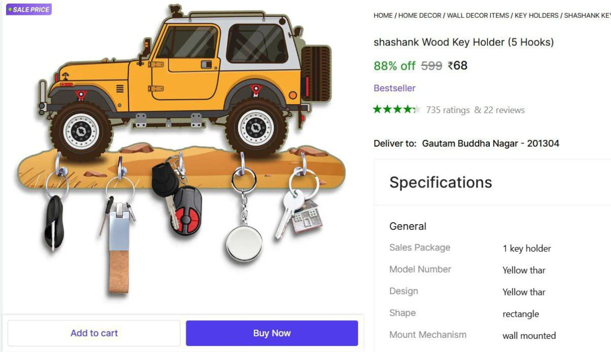 Grab Wood Key Holder (5 Hooks) 68 – Best Price in India