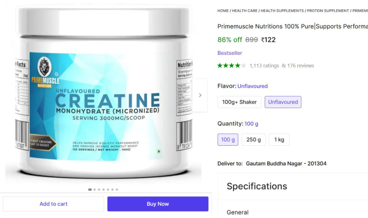 Creatine (100 G Unflavoured) 122 – Best Price in India