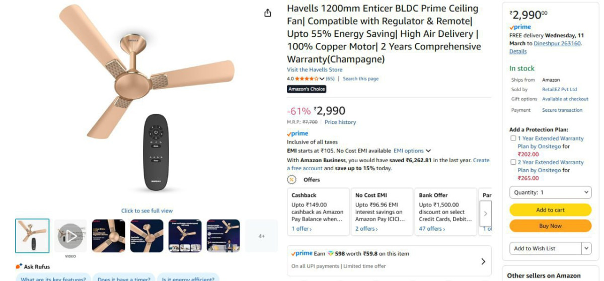 Havells 1200mm Enticer Bldc Prime Ceiling Fan 2990 – Best Price in India