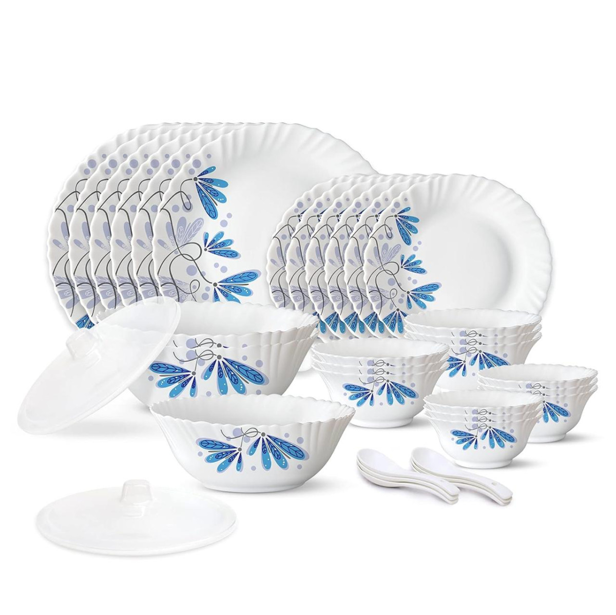 Larah By Borosil Twilight Silk Series Opalware Dinner Set(white 35 Pieces) 