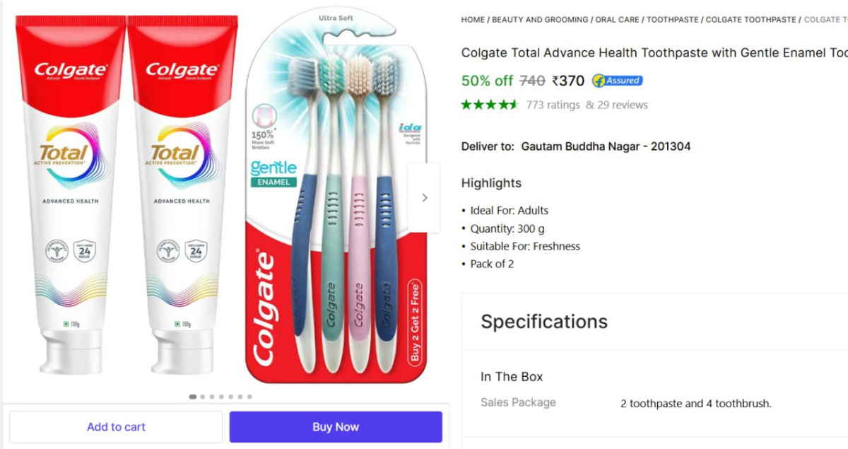 Colgate Total Advance 300g Enamel Brush 370 – Best Price in India
