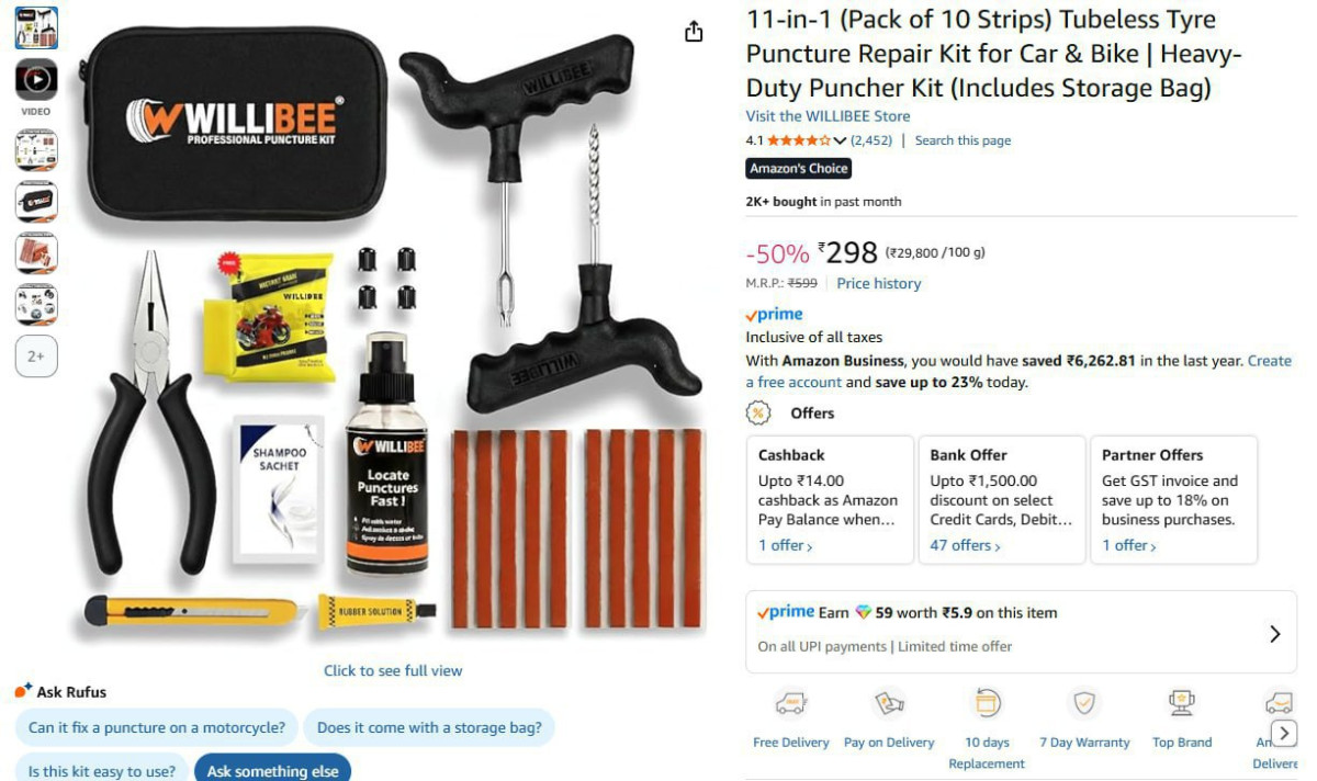 Willibee Tubeless Tyre Puncture Repair Kit At 298 – Best Price in India
