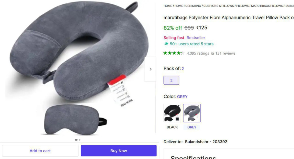 Travel Neck Pillow Set Of 2 125 – Best Price in India