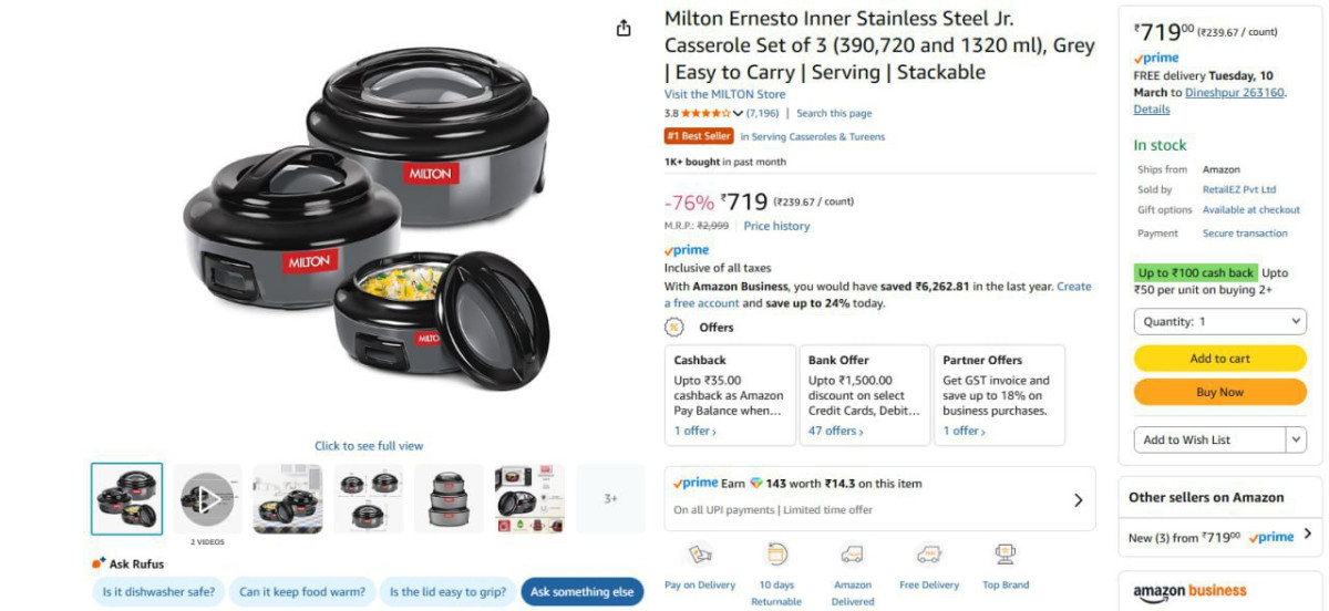 Milton Casserole Set Of 3 719 – Best Price in India