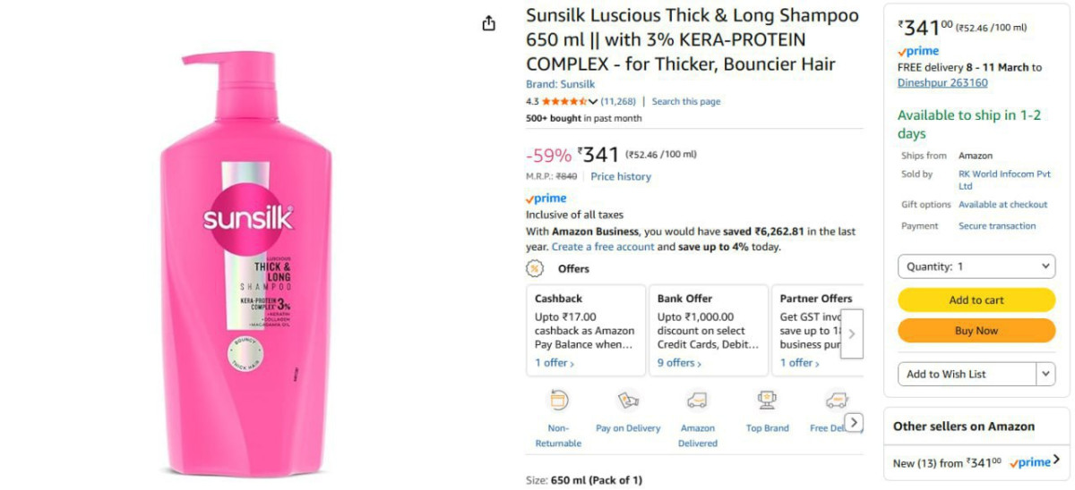 Sunsilk Luscious Thick Long Shampoo 650 Ml 341 – Best Price in India