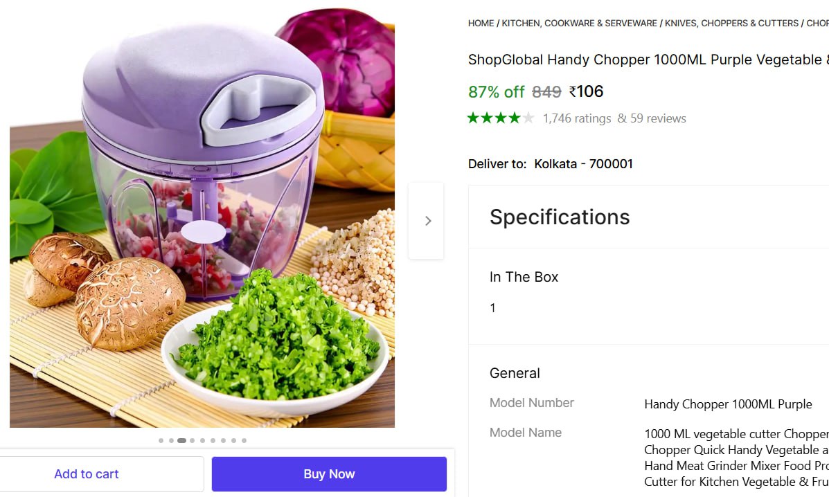 Big Size Vegetable Chopper (1000ml) At 106 – Best Price in India