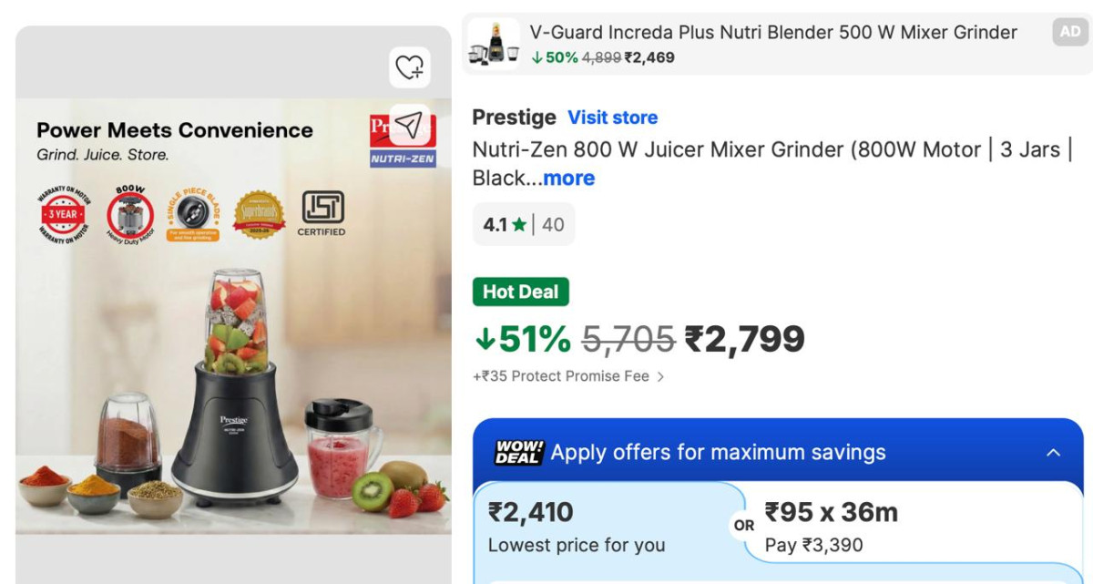 - Prestige Nutri-zen 800 W Juicer Mixer Grinder(800w Motor 3 Jars) At Rs 27