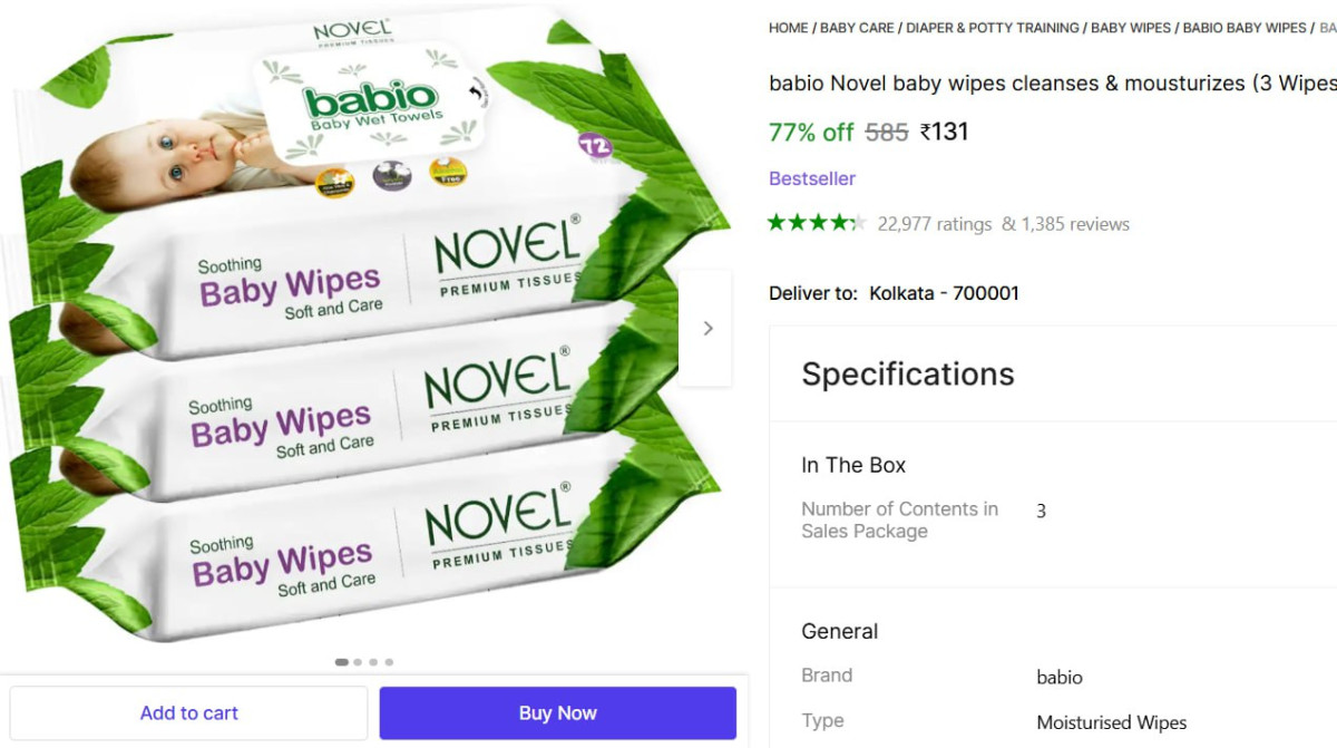 Baby Wipes (3 Pack X 72 Wipes) 131 – Best Price in India