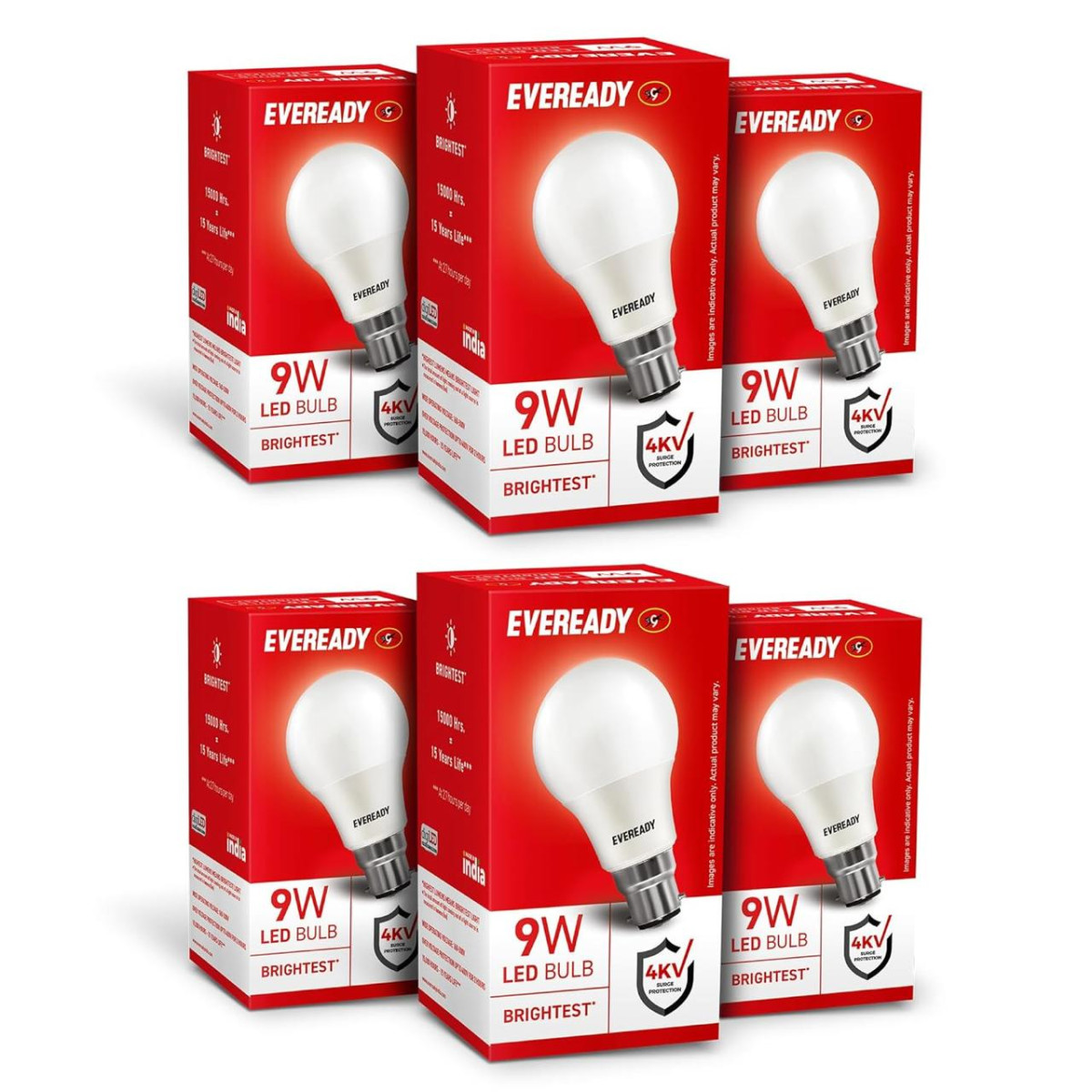 Eveready 9w Led Bulb Cool Day Light (6500k) B22 Base - Pack Of 6 298 – Best
