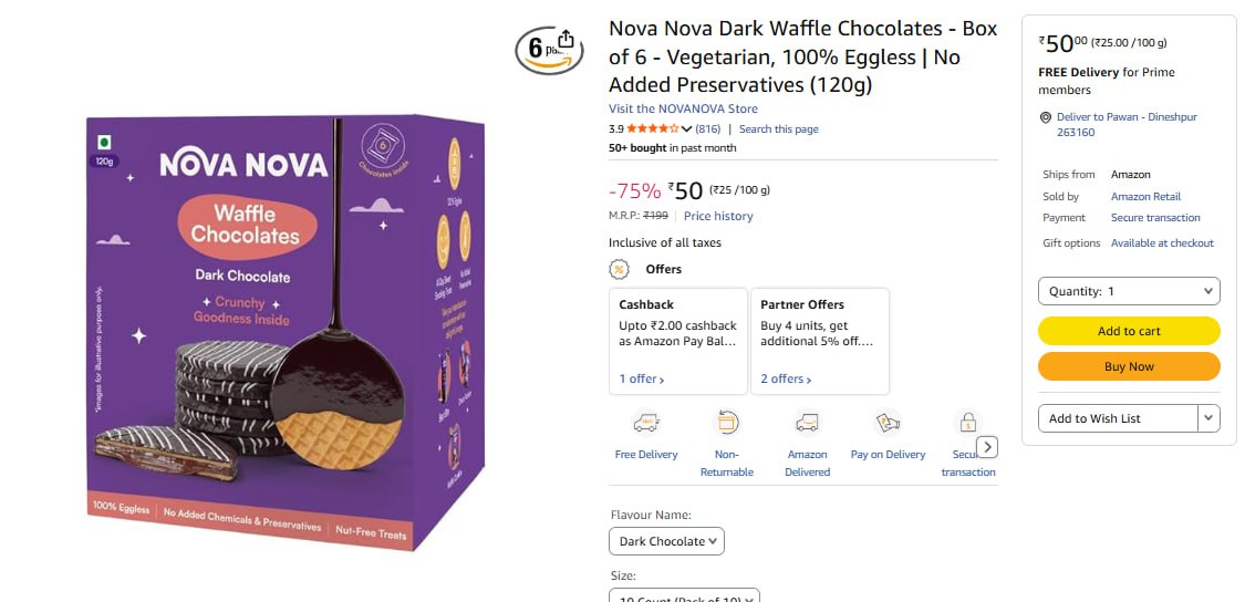 Nova Nova Dark Waffle Chocolates - Box Of 6 ( 120g) 50 – Best Price in Indi