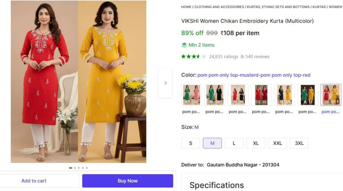 Women Chikan Embroidery Kurta 108 – Best Price in India