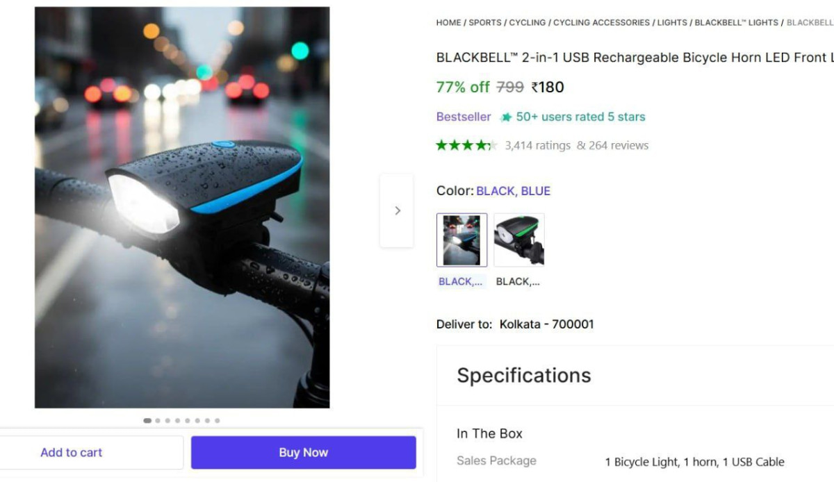 Bicycle Rechargeable Horn Front Light 180 – Best Price in India
