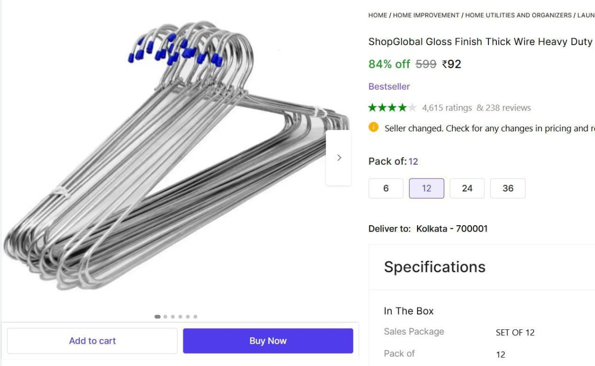 Pack Of 12 Steel Cloth Hangers 92 – Best Price in India