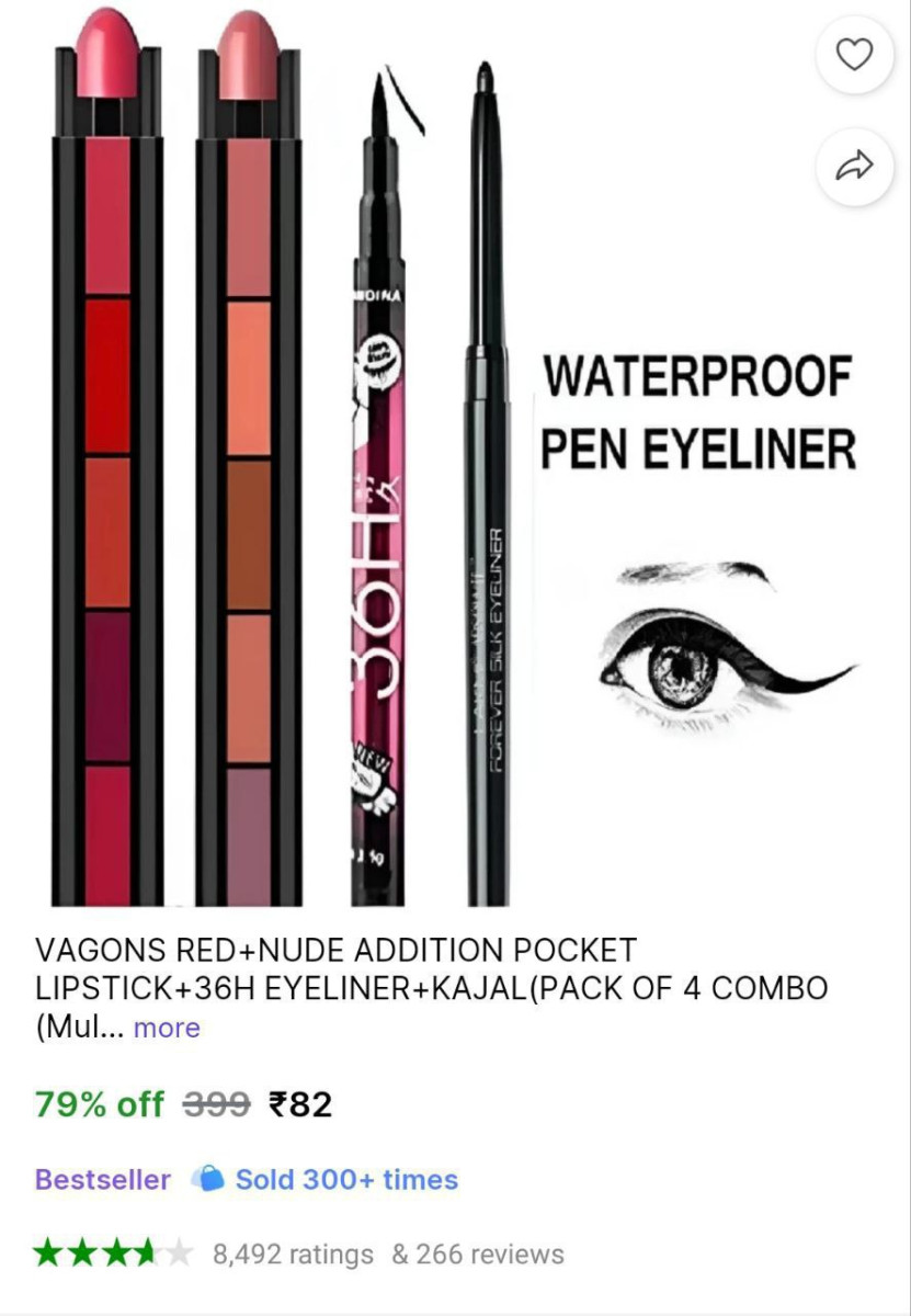 Lipstick Eyeliner Kajal(pack Of 4 Combo 82 – Best Price in India