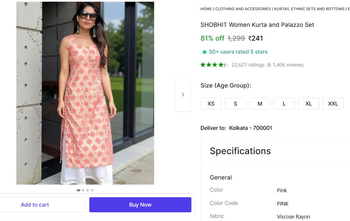 Women Kurta And Palazzo Set 241 – Best Price in India