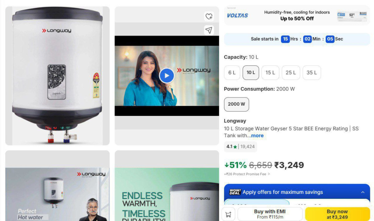 Flipkart Longway 10 L Storage Water Geyser 3249 – Best Price in India