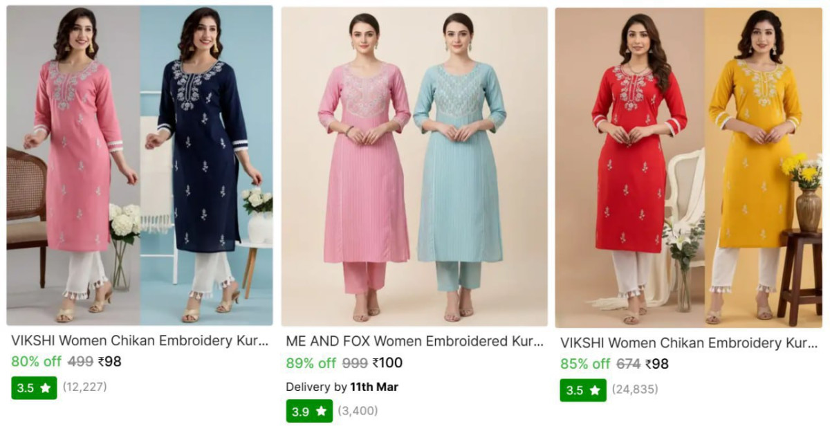 Women Chikan Embroidery Kurta98 100 98 – Best Price in India