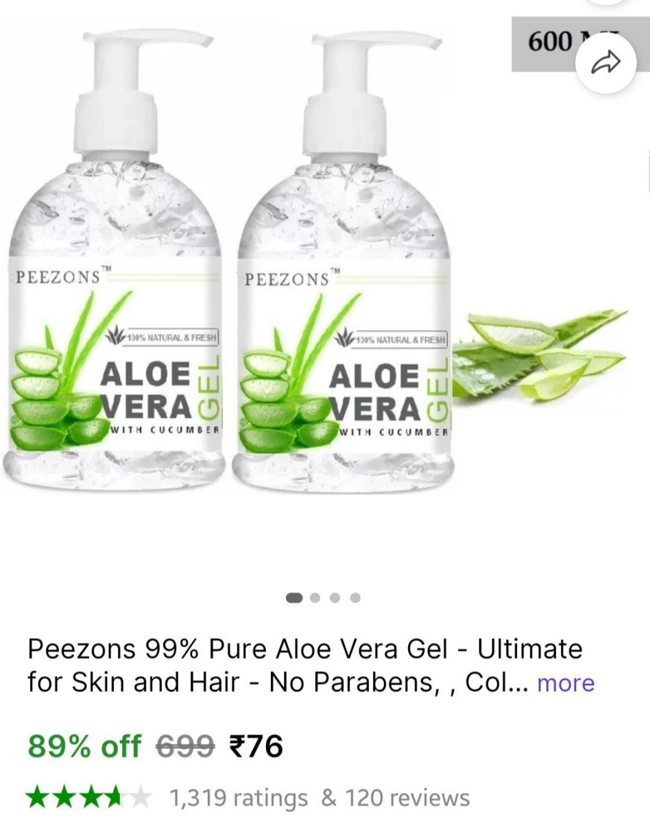 Pure Aloe Vera Gel 600ml 76 More Deals Click Here Must Read – Best Price in