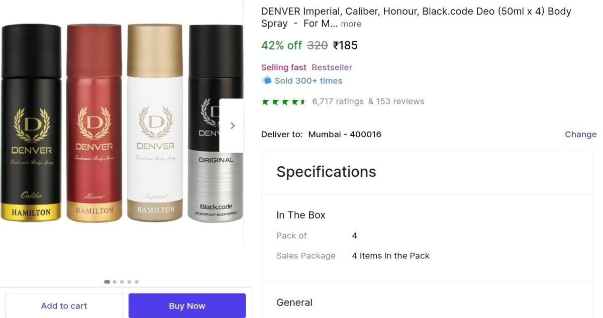 Denver Deo (pack Of 4) At 185 – Best Price in India
