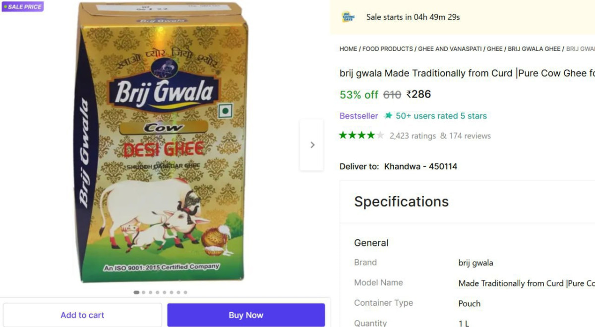 Ltr Pure Cow Ghee 286 – Best Price in India