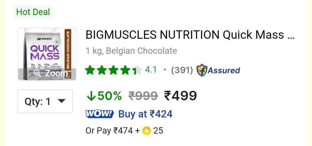 Grab Bigmuscles Quick Mass Gainer (1kg Belgian Chocolate) 499 – Best Price 