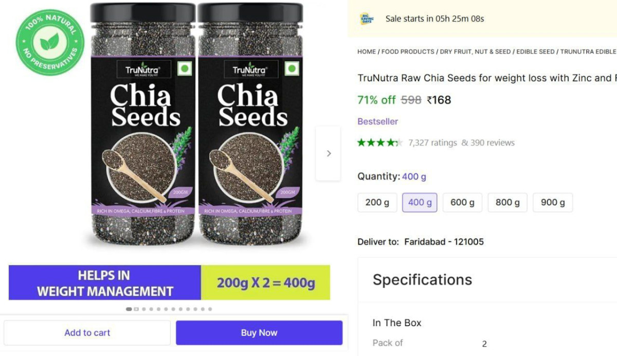 Trunutra Raw Chia Seeds 400gm 168 – Best Price in India