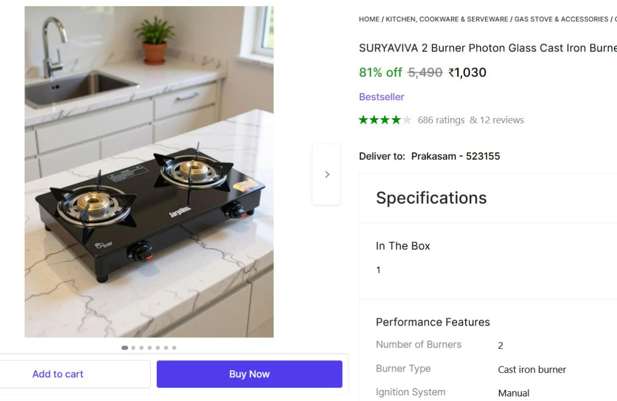 Burner Manual Glass Stove 1 030 – Best Price in India