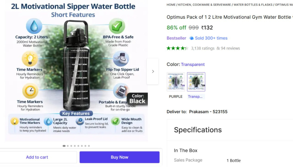 L Gym Water Bottle At 132 – Best Price in India