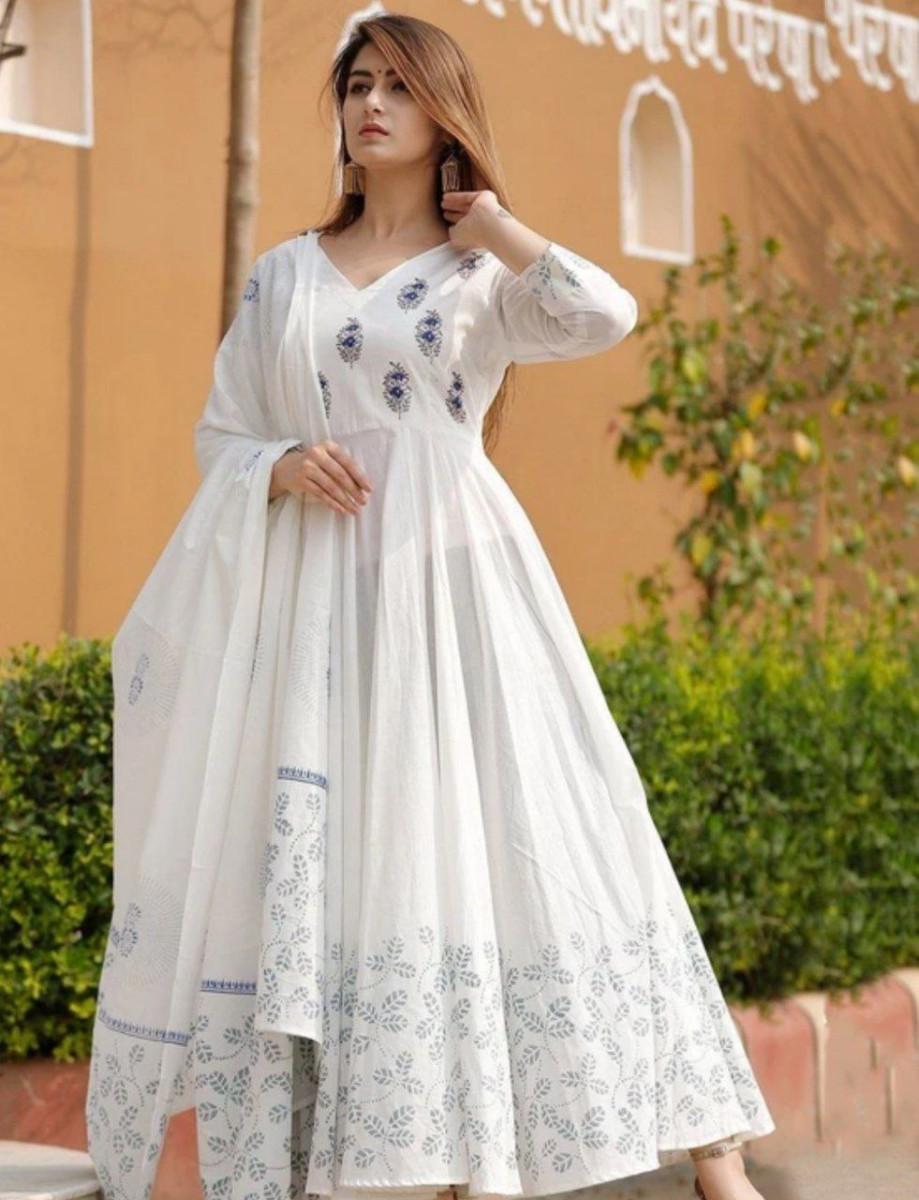 Women Printed Pure Cotton Anarkali Kurta With Attached Dupatta 477 – Best P