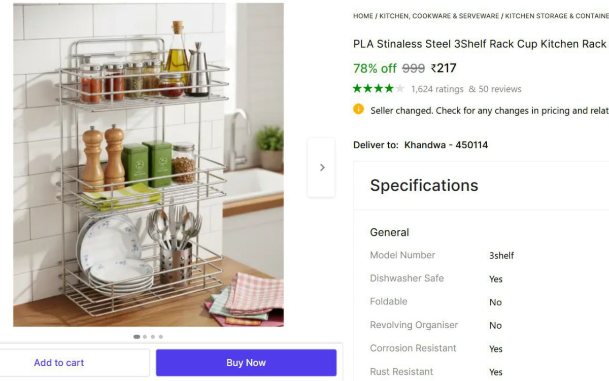 Stinaless Steel 3 Shelf Rack 217 – Best Price in India