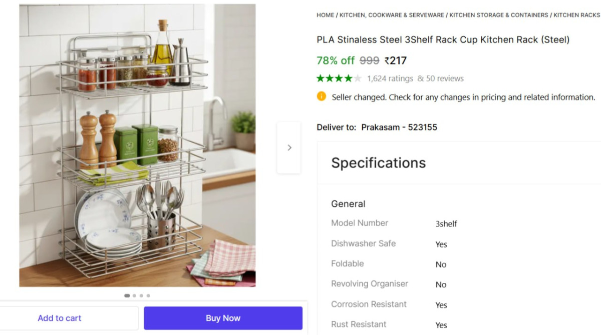 Ss 3 Shelf Rack 217 – Best Price in India