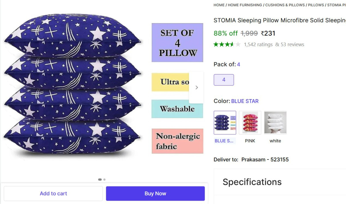Microfibre Sleeping Pillow (pack Of 4) 231 – Best Price in India