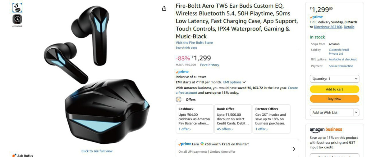 Fire-boltt Aero Tws Ear Buds 1299 – Best Price in India