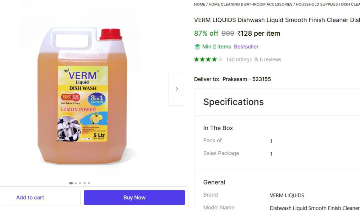 Dishwash Liquid Gel 5ltr 128 Min Buy 2 Qty – Best Price in India