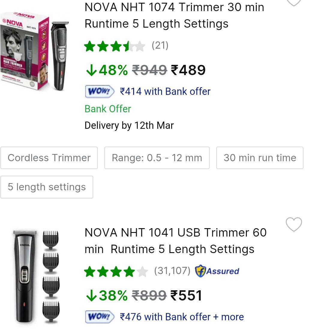 Flipkart Nova Trimmers From 489 – Best Price in India