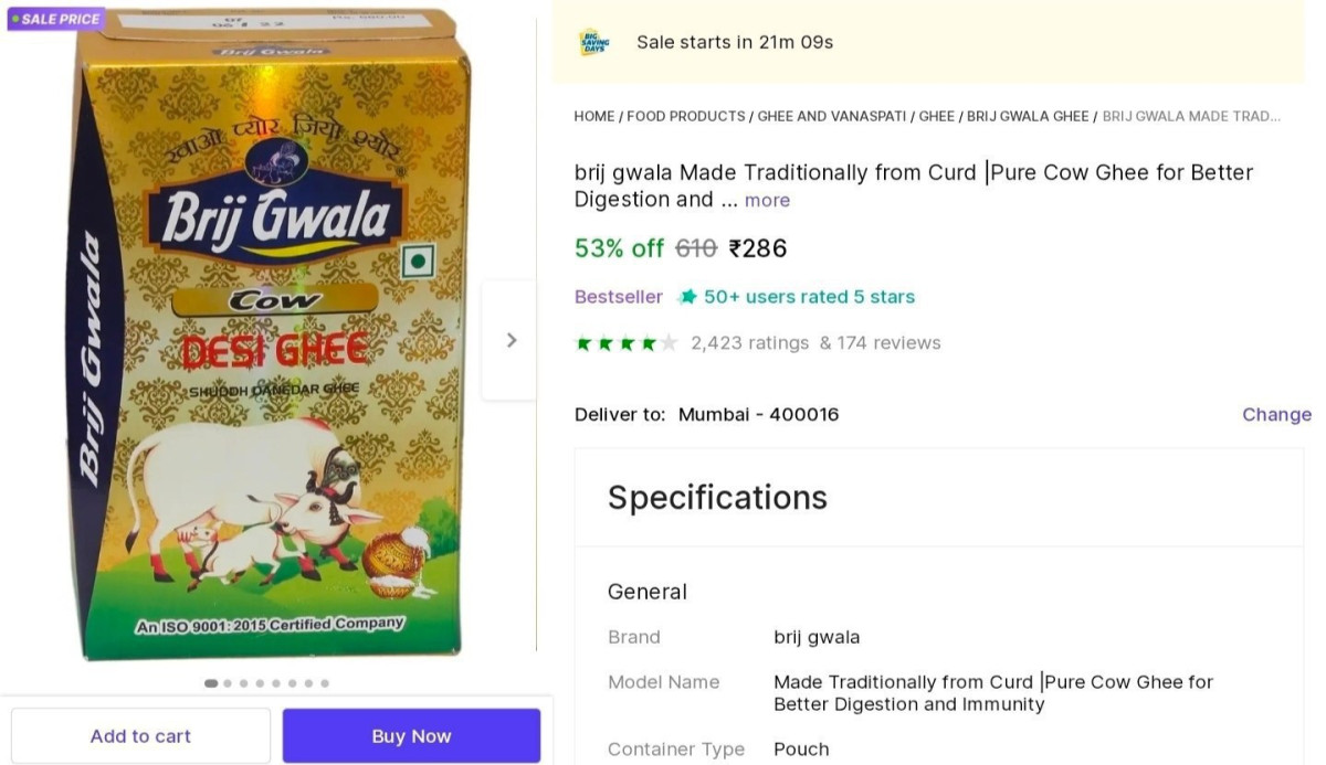Brij Gwala Pure Ghee - 1l At 286 – Best Price in India