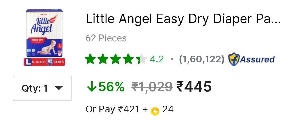 Lowest Little Angel Easy Dry Diaper Pants L (62 Pieces) 445offer Live Extra