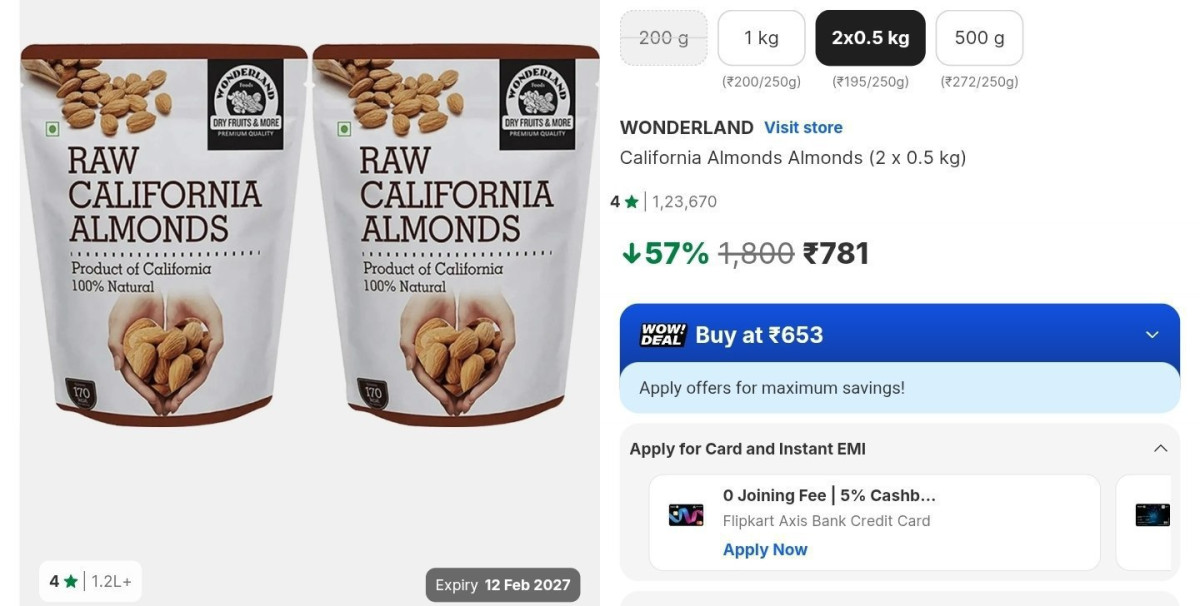 Wonderland California Almonds 1kg At 781 – Best Price in India