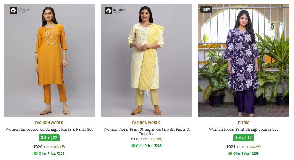 Ajio 70 On Women Kurta Suit Sets Starting Just 320 Link Bonus Earn 10 Ajio 