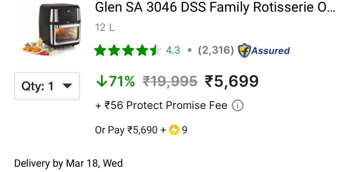 Glen 12 Ltr Air Fryer Oven 5699 – Best Price in India