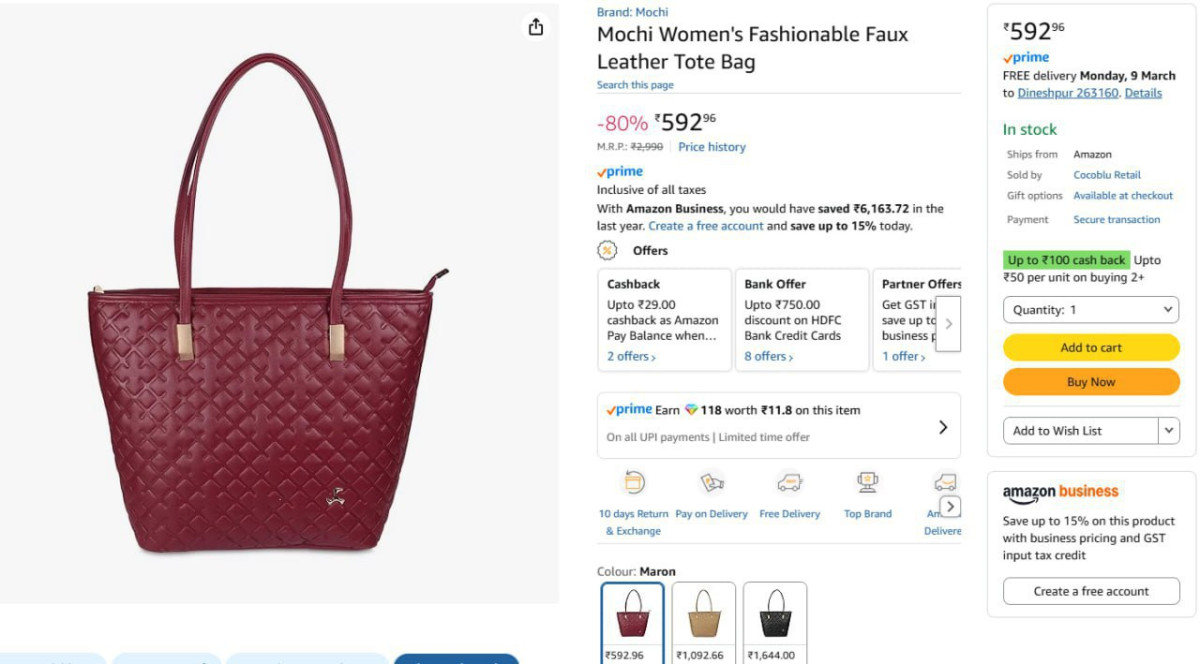 Mochi Women S Faux Leather Tote Bag 592 – Best Price in India
