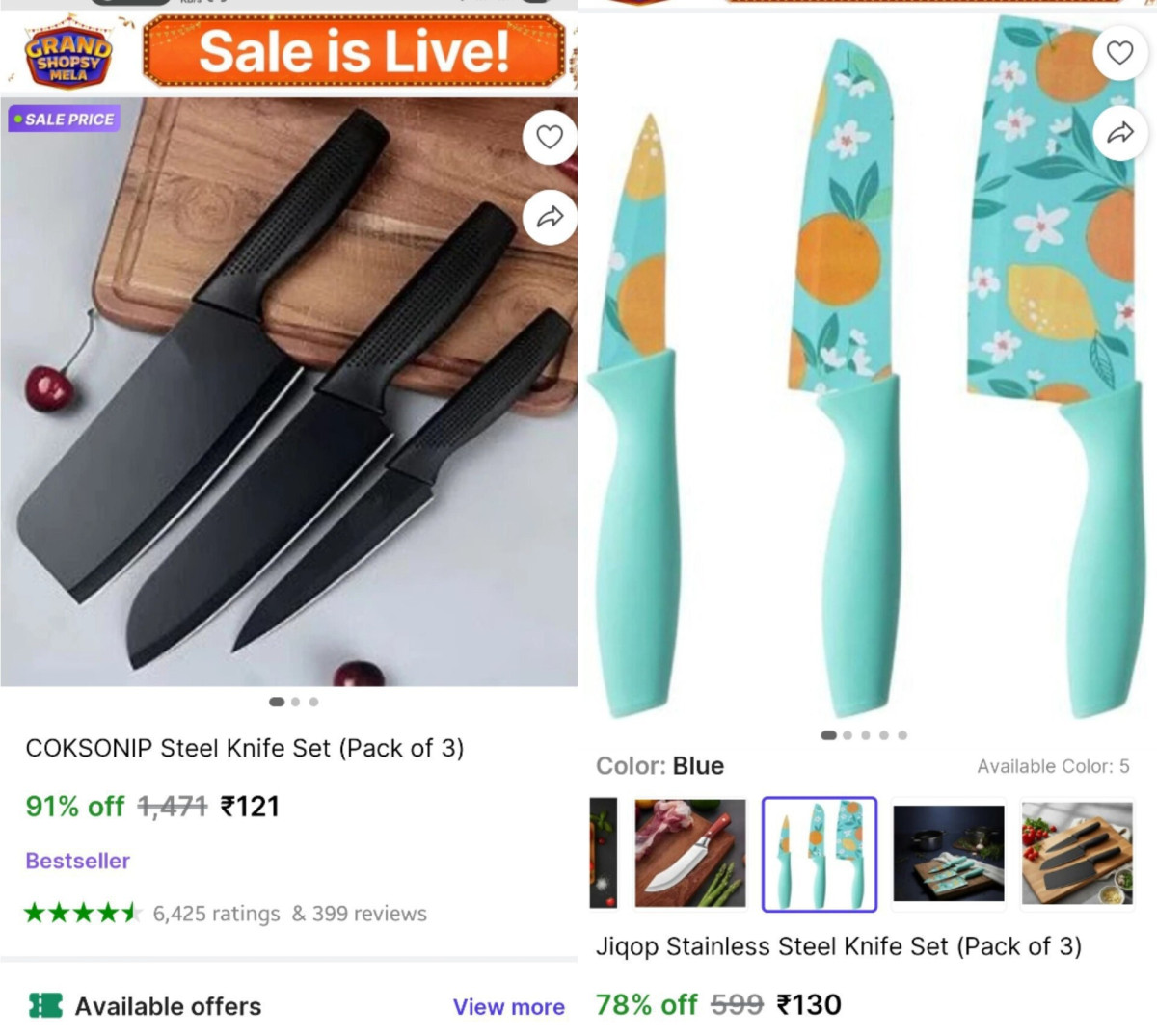 Stainless Steel Knife Set (pack Of 3) 121 – Best Price in India