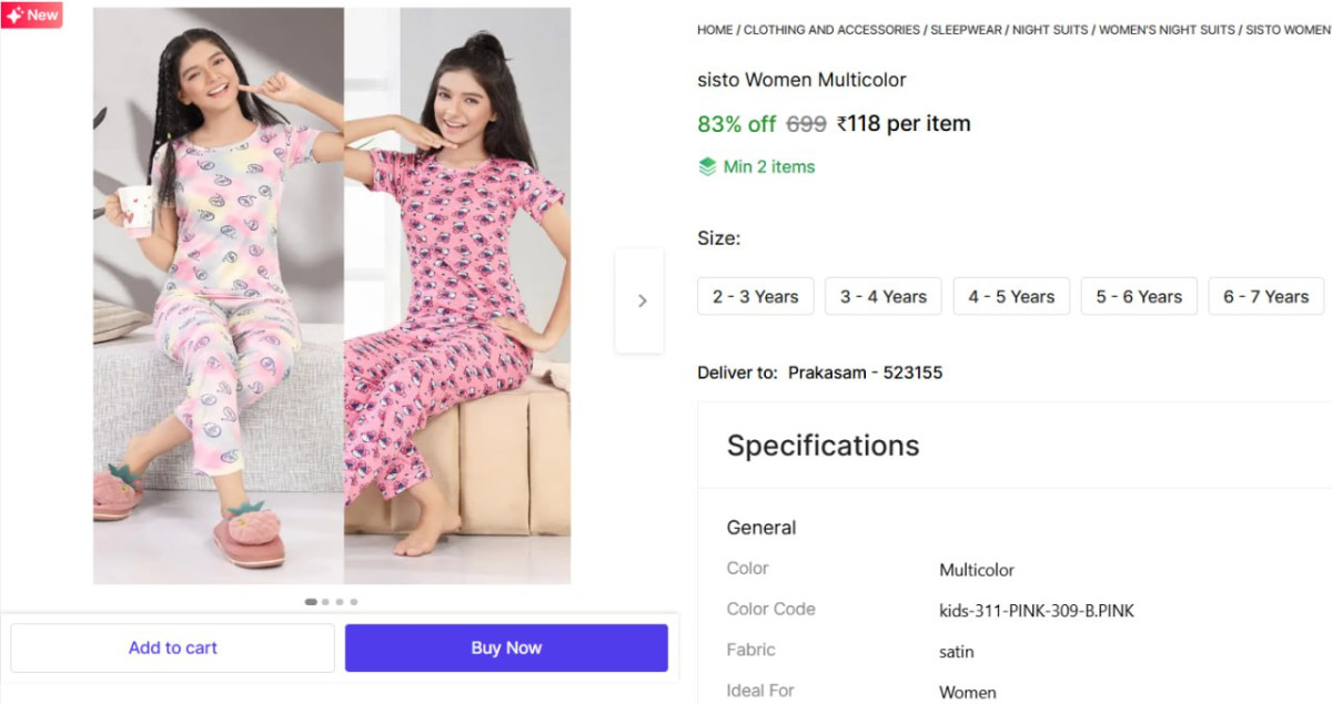 Girls Night Suit Set 118 – Best Price in India