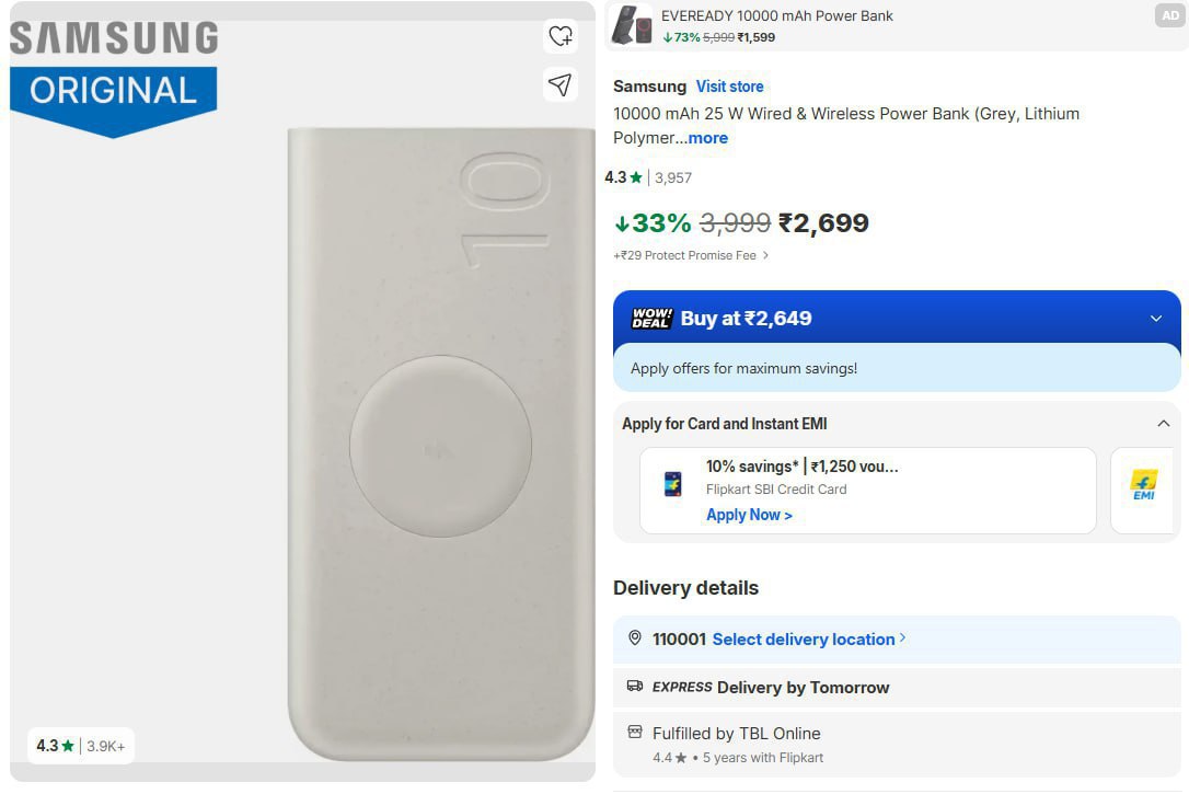 Lowest Samsung 10000 Mah 25 W Power Bank 2699 – Best Price in India
