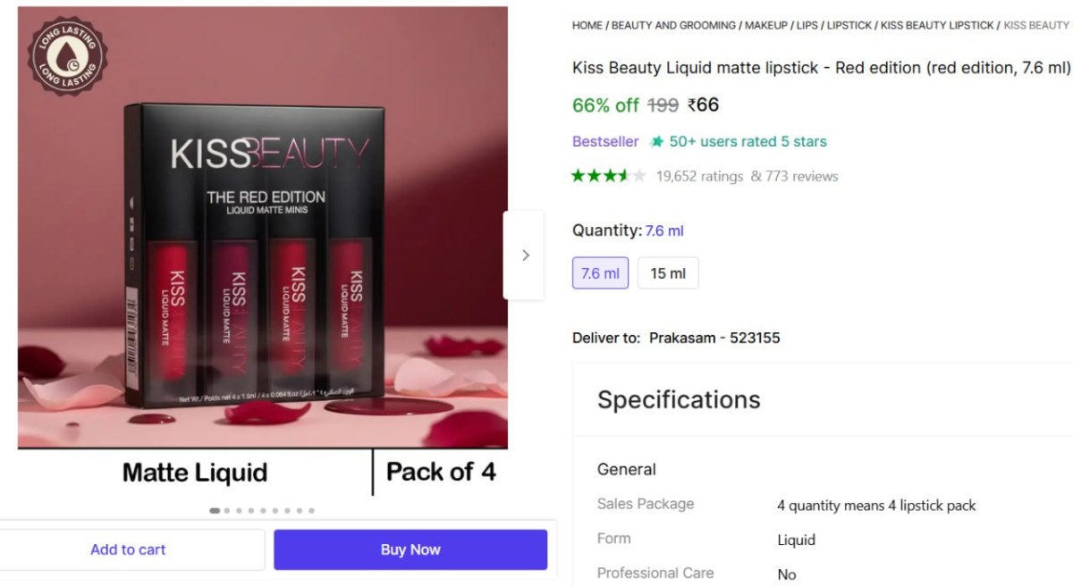 Liquid Matte Lipstick (pack Of 4) 66 – Best Price in India
