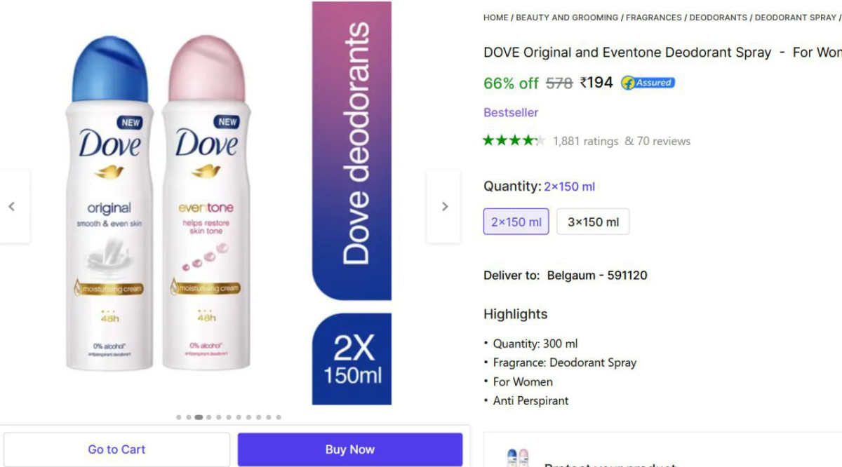 Dove Deodorant Spray (300 Ml Pack Of 2) 179 – Best Price in India